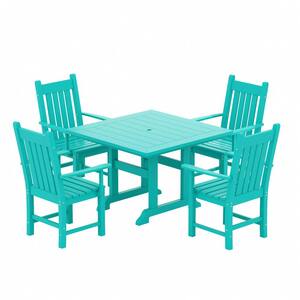 Hayes 5-Piece HDPE Plastic Outdoor Patio Dining Set with Square Table and Arm Chairs in Turquoise