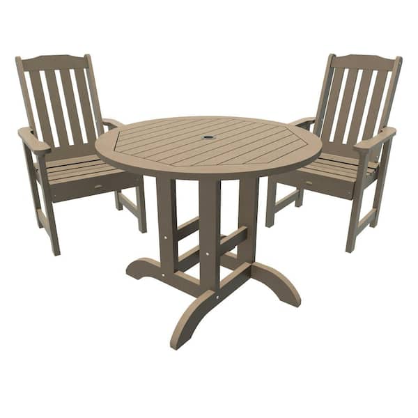 Highwood Lehigh Woodland Brown 3-Piece Recycled Plastic Round Outdoor Dining Set