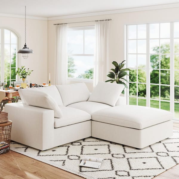 J&E Home 80.3 in. W Square Arm Linen Modular Free Combination Sofa