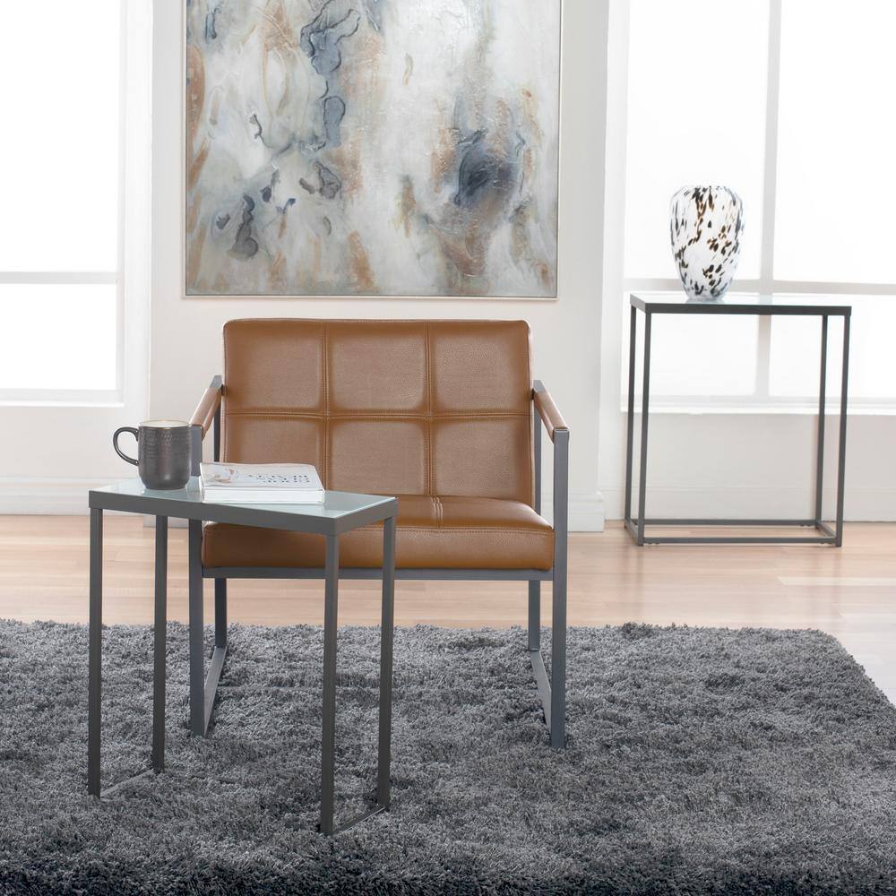 Caramel Leather Mid-Century Modern Metal Accent Chair