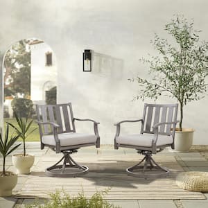 Swivel Aluminum Outdoor Dining Chair with Sunbrella Beige Cushion (2-Pack)