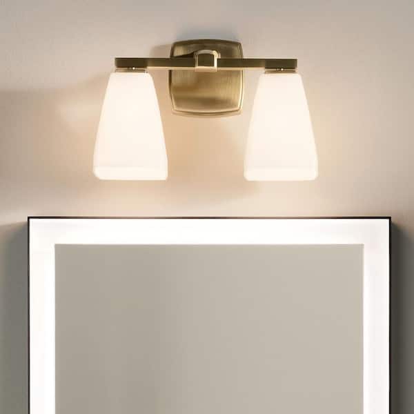 Marant 14.25 in. 2-Light Vanity Light with Opal Glass in Champagne Bronze
