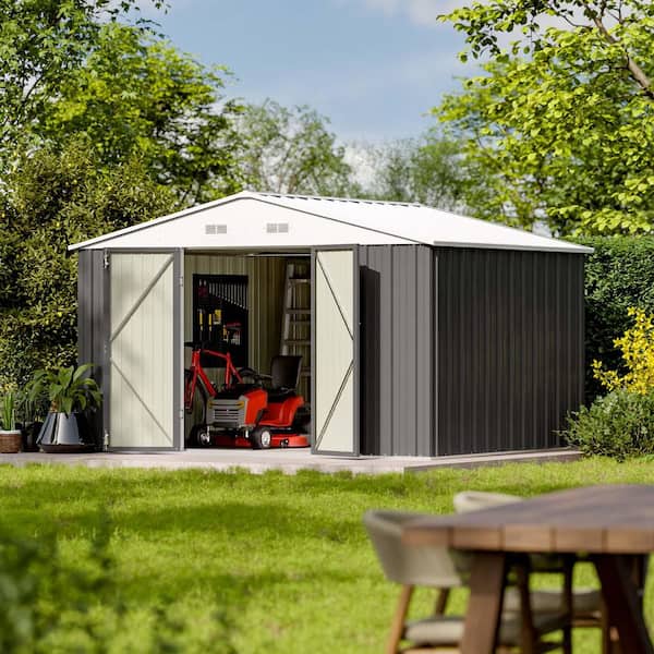10 ft. W x 8 ft. D Outdoor Metal Storage Shed, Gray (80 sq. ft.)