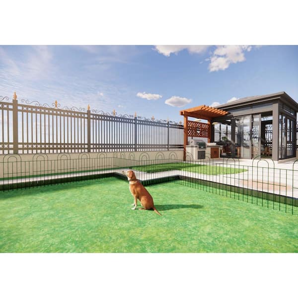 GOGEXX 245 in. L x 32 in. H 14-Panels Green Composite Fence Rail Decorative Garden Fence, Decorative Border Fence for Landscape