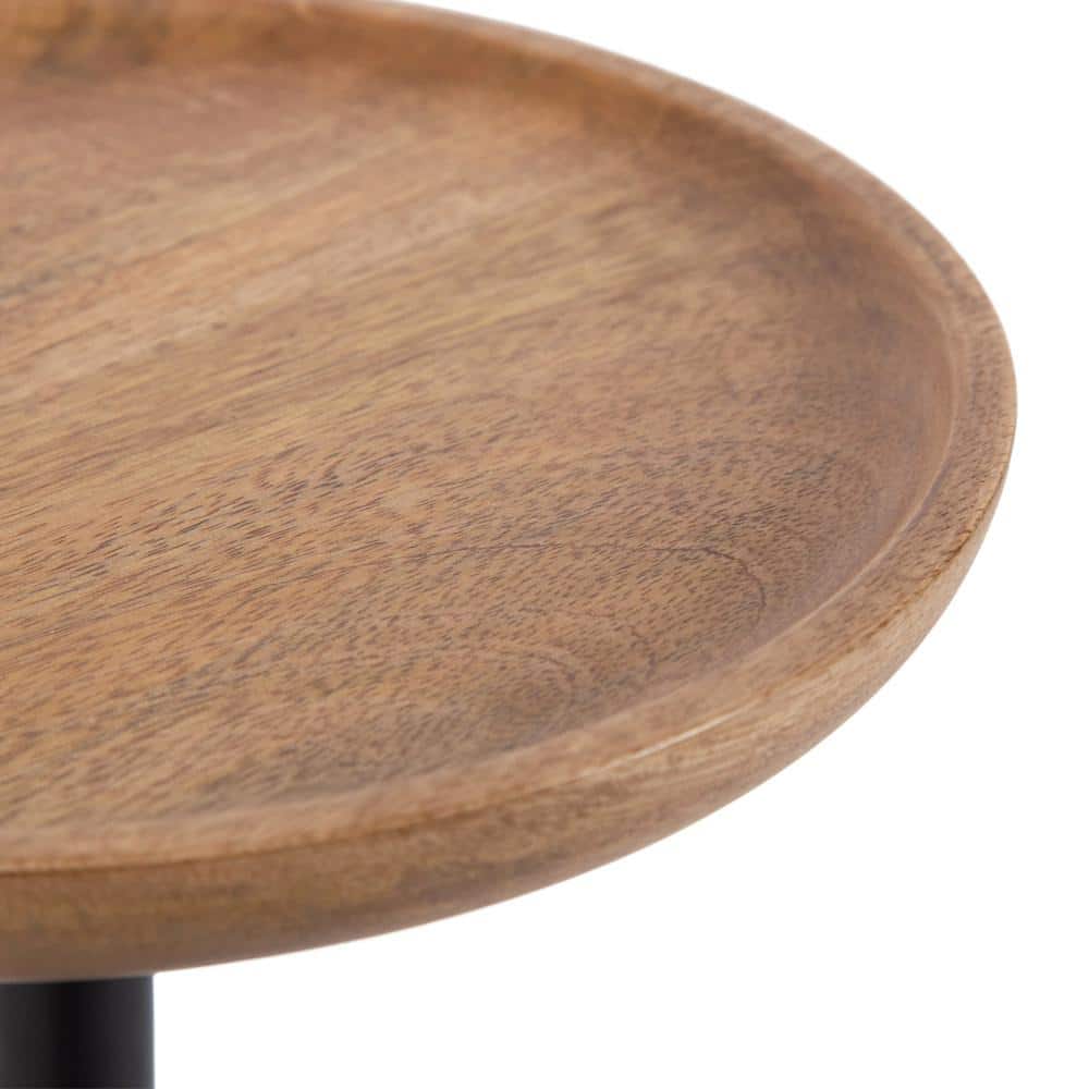 Xyler Round Natural Brown Wood and Black Metal Drink Table