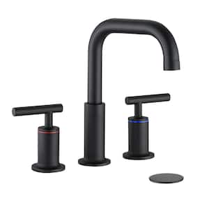 8 in. Widespread Double-Handles Bathroom Faucet Combo Kit Pop-Up Drain Assembly in Matte Black