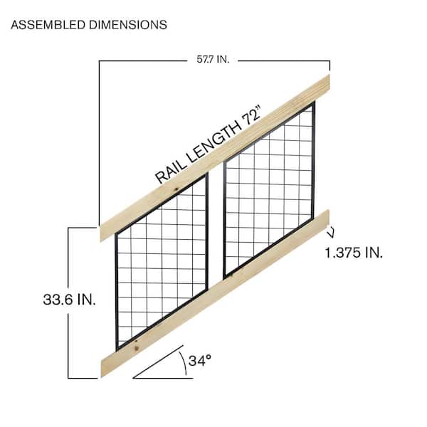 ProWood 28 in. H x 72 in. W Pressure-Treated Wood Black Powder-Coated Hog Wire Metal Pine Stair Railing Kit