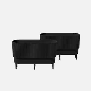 Demi 30 in. L x 10 in. W x 18.25 in. H in. Rectangular Raised with Stand Plastic Planter, Black/Black (2-Pack)