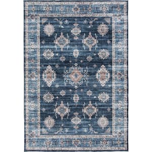 Wipe Up Areyn Blue Washable 5 ft. x 7 ft. Oriental Polyester Indoor Area Rug