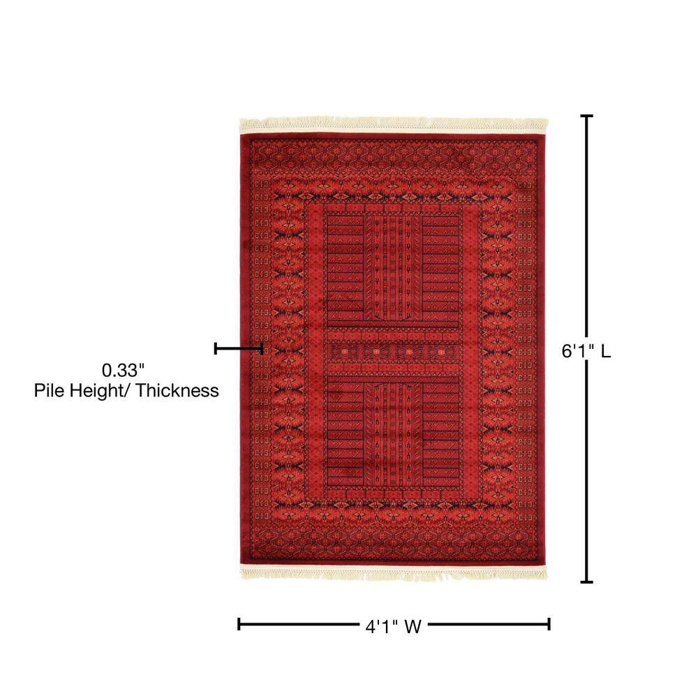 Handmade 4' x 6' Rectangular Red Synthetic Easy-Care Stain-Resistant Rug