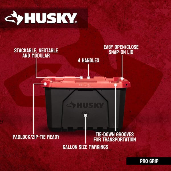 27 Gal. Pro Grip Storage Tote in Black with Red Lid