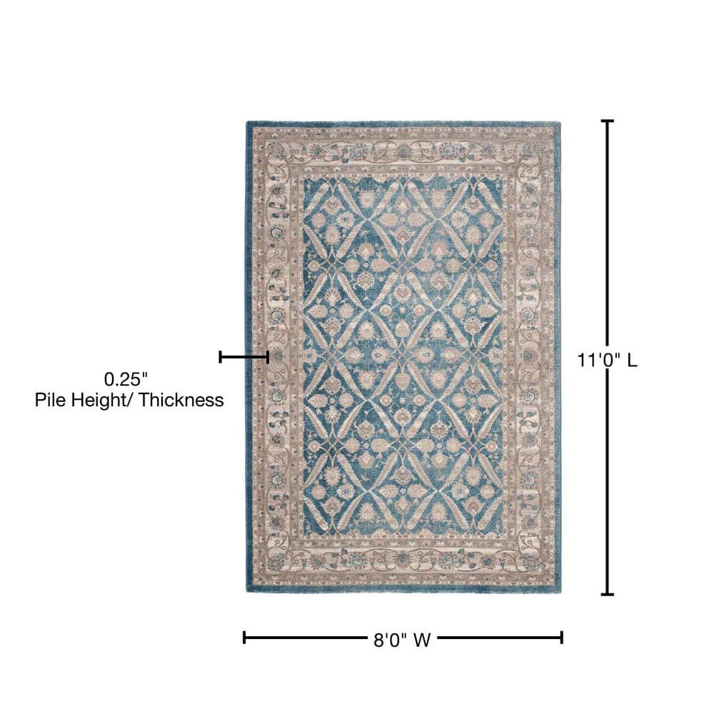 Elegant Sofia Blue & Beige Hand-Knotted Synthetic Area Rug, 8' x 11'