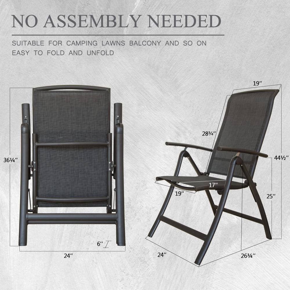 Gray Aluminum Frame Reclining Outdoor Dining Armchairs Set of 2