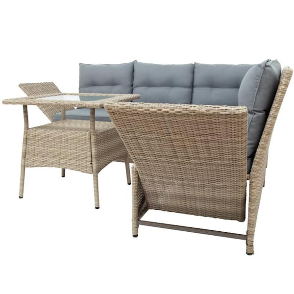SIMPLE LIFE Wicker Outdoor Rattan Patio Talk Set With Gray Cushions - The Home Depot