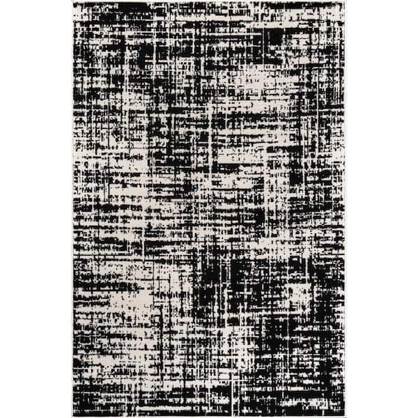 Atlas Black 9 ft. x 12 ft. Rubber Back Washable Modern Canvas Indoor Outdoor Area Rug