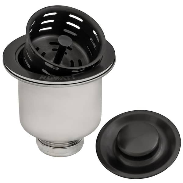 3.5 in. Kitchen Sink Deep Basket Strainer Drain in Gunmetal Black Stainless Steel