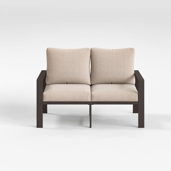 Poteban 1-Piece Aluminum Outdoor Loveseat with Khaki Cushion