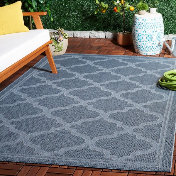 Bermuda Navy 8 ft. x 10 ft. Machine Washable Border Trellis Indoor/Outdoor Area Rug