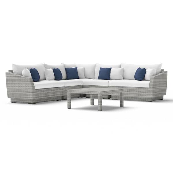 RST BRANDS Cannes 6-Piece Wicker Outdoor Sectional Set with Sunbrella Bliss Ink Cushions