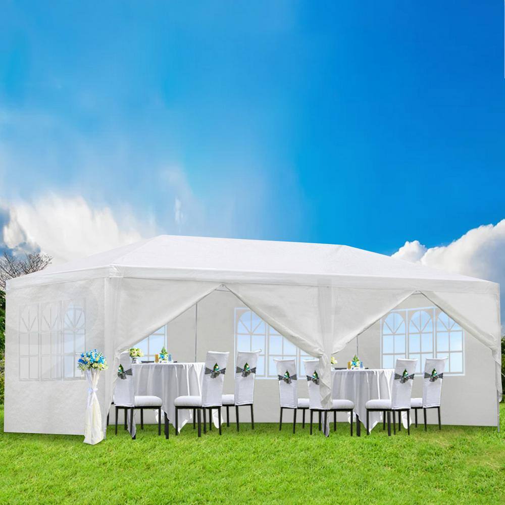 10x20 White Adjustable Height Pop-Up Canopy Tent with Sidewalls