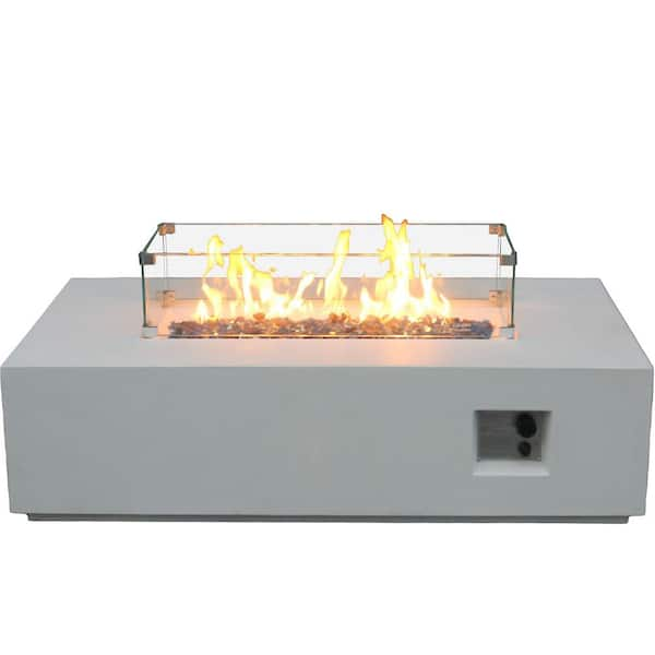 52 in. 65000 BTU Antique White Concrete Propane Outdoor Fire Pit