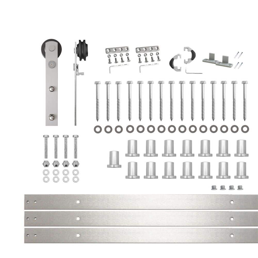 20 ft./240 in. Brushed Nickel Non-Bypass Sliding Barn Door Hardware Kit Arrow Design Roller for Single Door price history on PriceWatchPro
