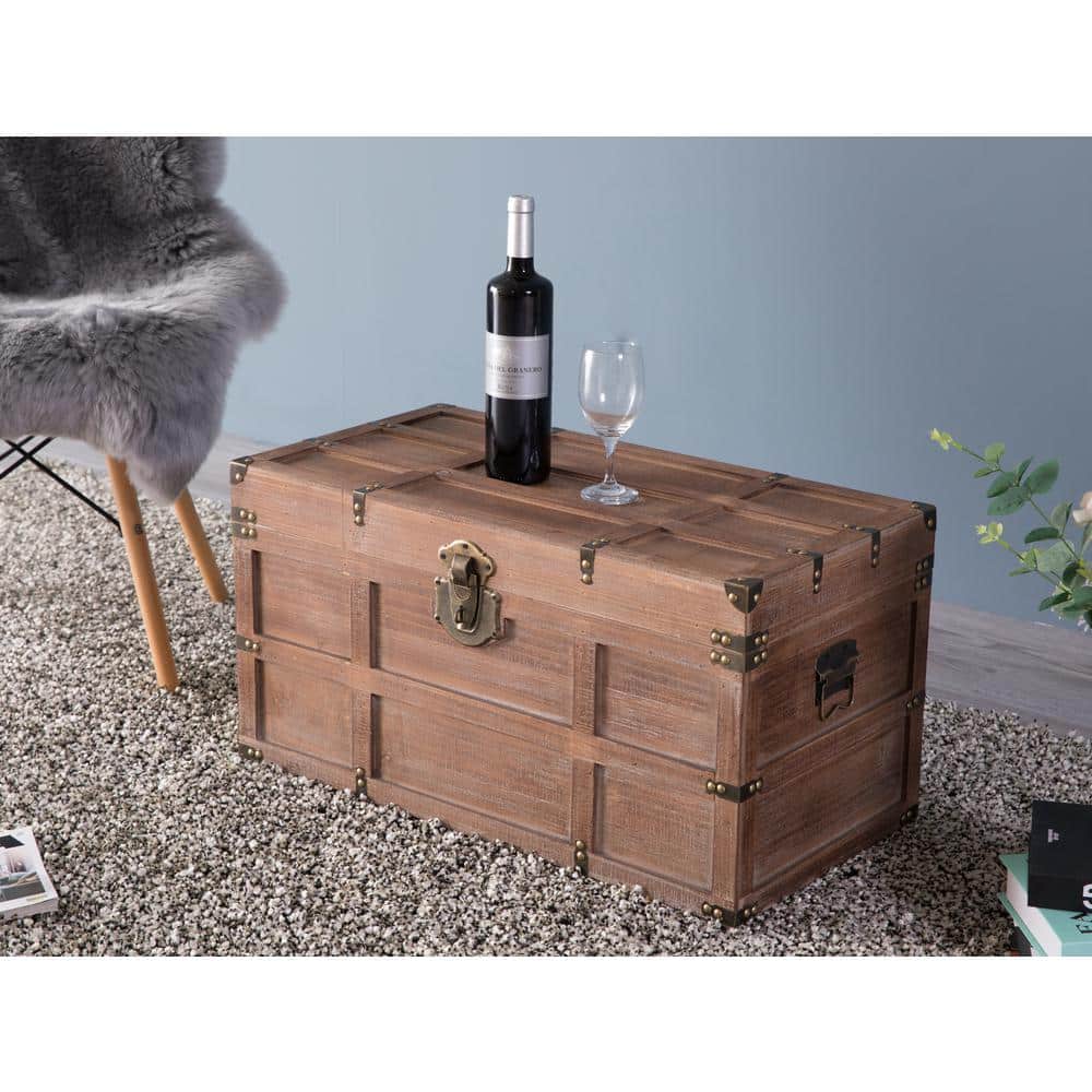 Medium Rustic Brown Wooden Storage Trunk with Latch