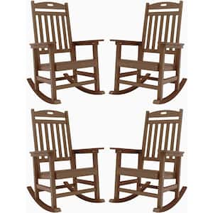 Teak Plastic Patio Outdoor Rocking Chair, Fire Pit Adirondack Rocker Chair with High Backrest(4-Pack)