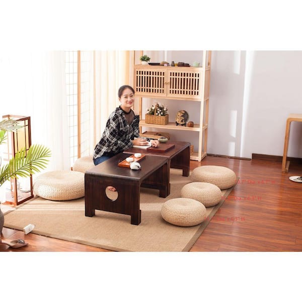 Handmade Natural Straw Floor Pouf Ottoman Footstool Flat Seat