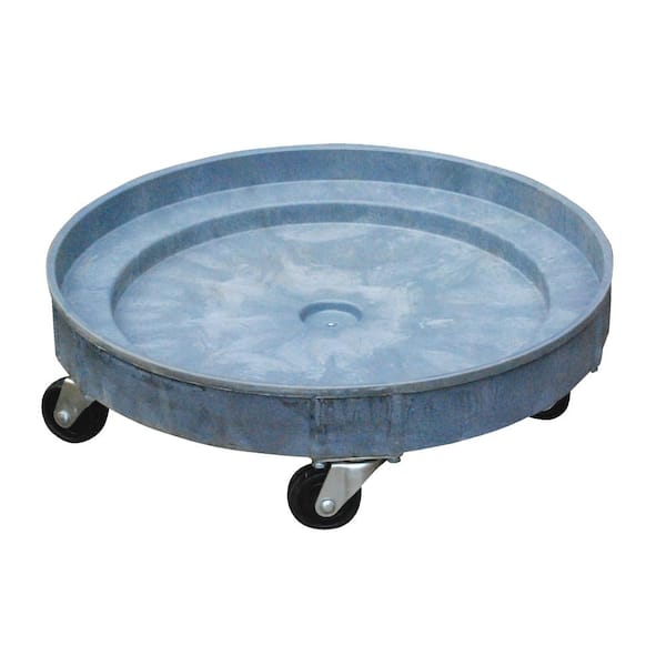 Plastic with 5 casters. 55 gallon drum dolly/dollies