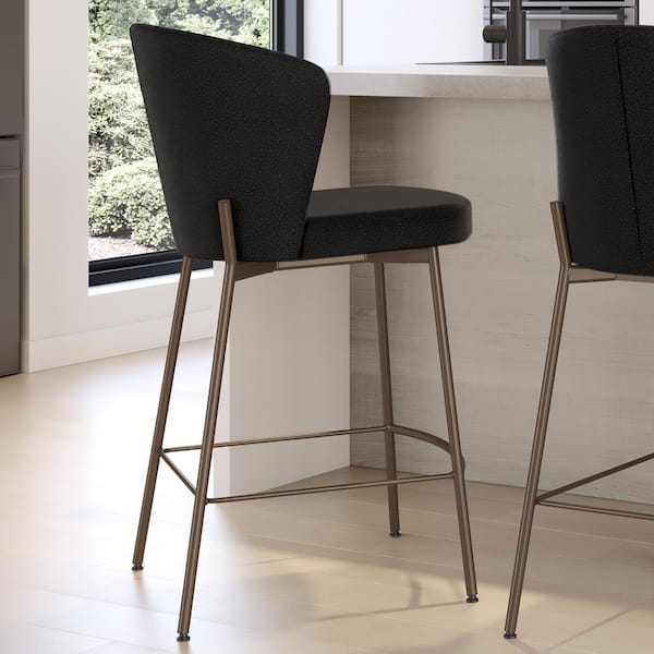 Amisco Camilla 27 in. High Back Counter Stool Charcoal Grey Boucle Polyester / Bronze Metal