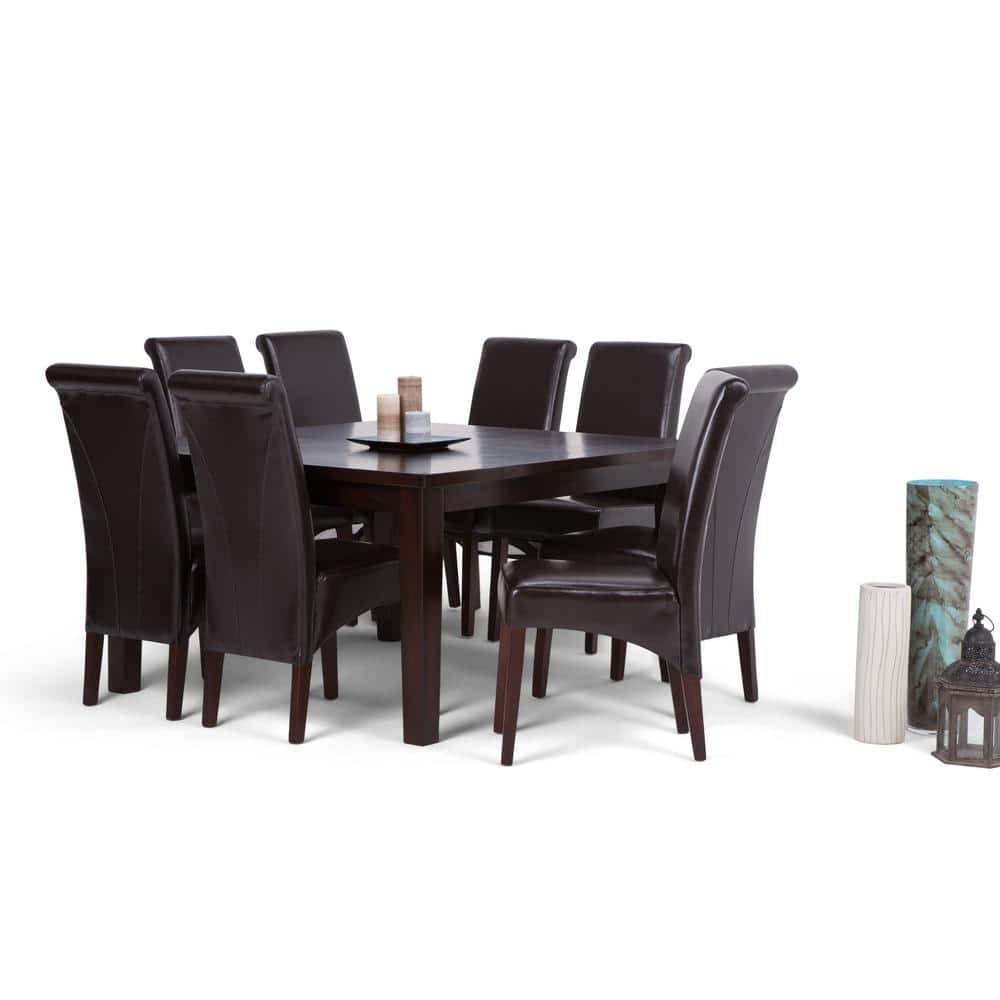 Avalon Dark Brown Faux Leather 9-Piece Dining Set with Square Table