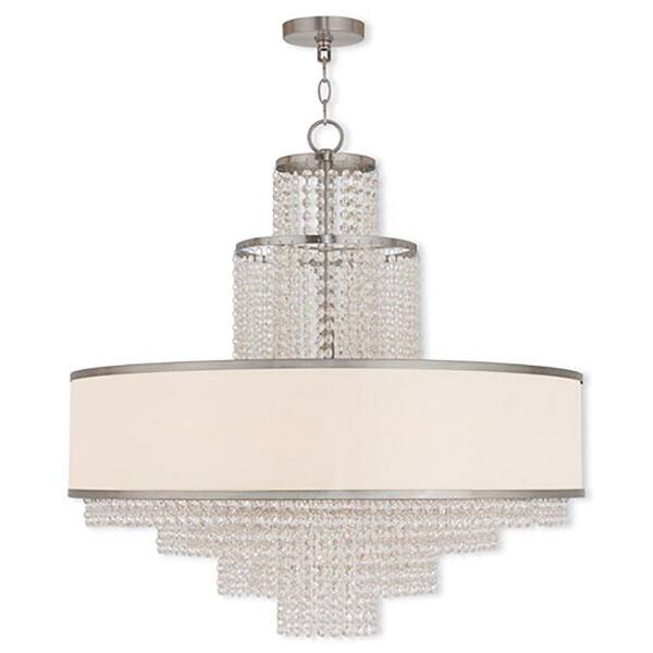 Livex Lighting Carlisle 8-Light Brushed Nickel Chandelier with Off-White Sheer Organza Shade