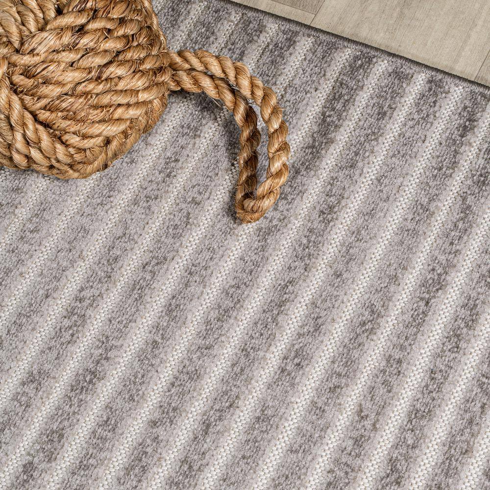 Scandi Minimalist Gray/Ivory Striped Synthetic Runner Rug 2x8