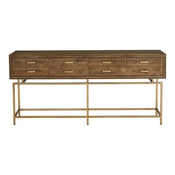Annie 71 in. Natural Rectangle Reclaimed Fir Wood Console Table with Metal Frame, 4-Drawers