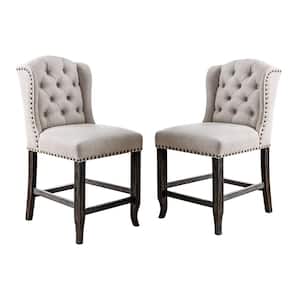 Anthus Farmhouse 41.5 in. Beige Wood Counter Height Chair with Nailhead Trim (Set of 2)