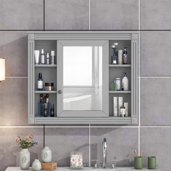 Unbranded 35 in. W x 28.7 in. H Rectangular MDF Bathroom Wall Mounted Medicine Cabinet with Mirror in Gray