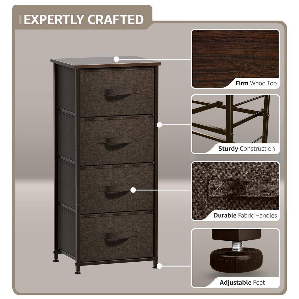 Sorbus Brown 4-Drawer Chest with Steel Frame and Fabric Bins