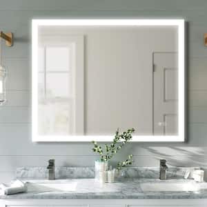 40 in. W x 32 in. H Rectangular Framed Anti-Fog LED Light Wall Bathroom Vanity Mirror with Touch Button, White
