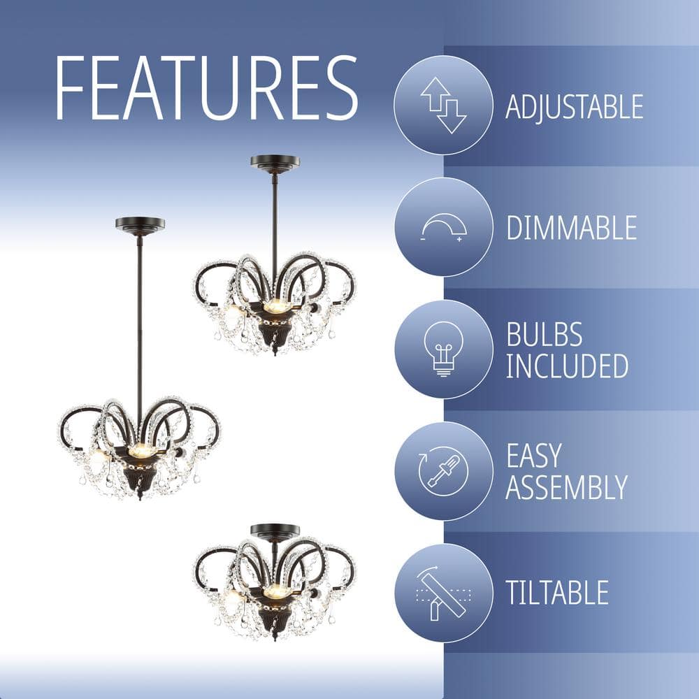 Bronze Crystal LED Adjustable Ceiling Mount Chandelier
