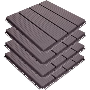 12 in. x 12 in. Plastic Interlocking Deck Tiles Straight Grain Gray (10-Pack)