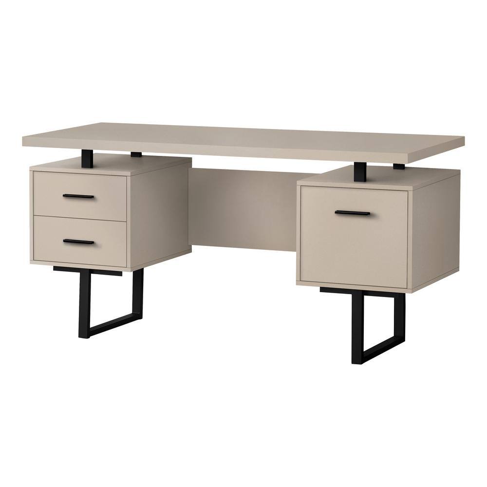 60 in. L Modern Taupe Black Computer Desk 3-Storage Drawers Reversible Floa