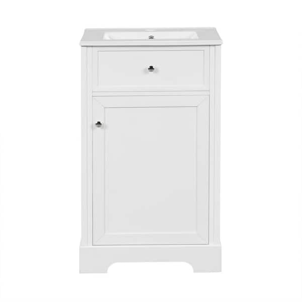 Unbranded 20 in. Single Sink Freestanding White Bath Vanity with White Ceramic Top, Adjustable Shelve, Door Rack