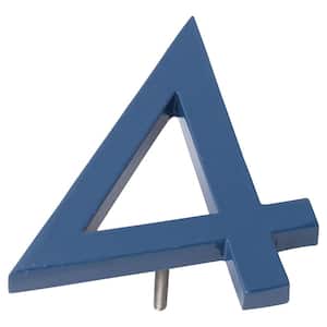 4 in. Sea Blue Aluminum Floating or Flat Modern House Number 4