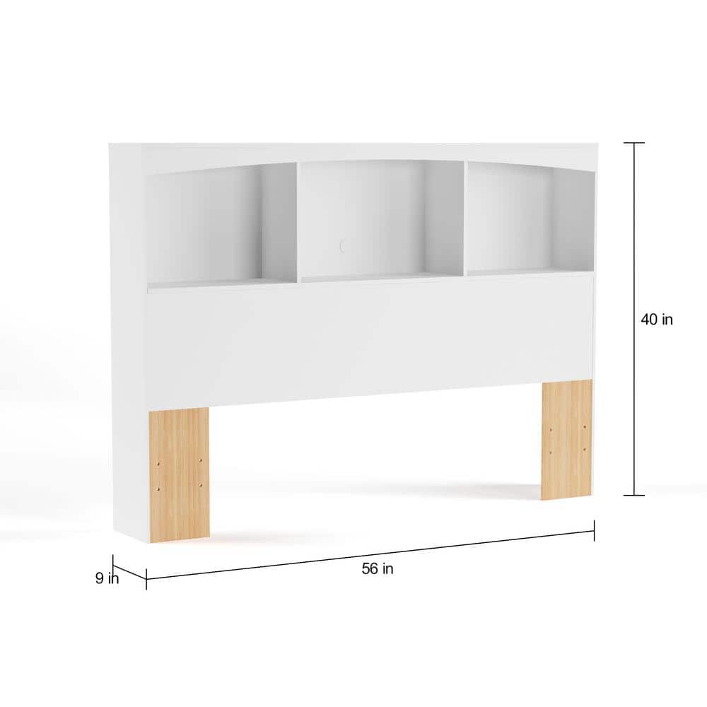 Full White Wood Bookcase Headboard with Storage