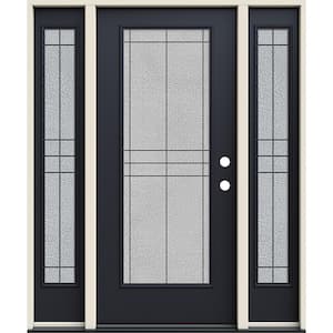 60 in. x 80 in. Left-Hand/Inswing Full Lite Dilworth Decorative Glass Black Steel Prehung Front Door with Sidelites