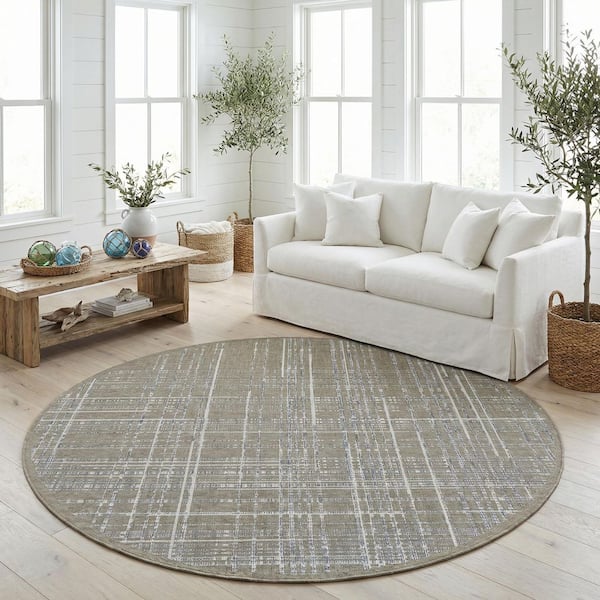 Charm Ohe Sand-Ivory 8 ft. x 8 ft. Round Indoor/Outdoor Area Rug