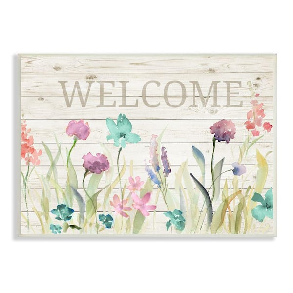 Stupell Industries Welcome Sign Spring Wildflower Meadow Rustic