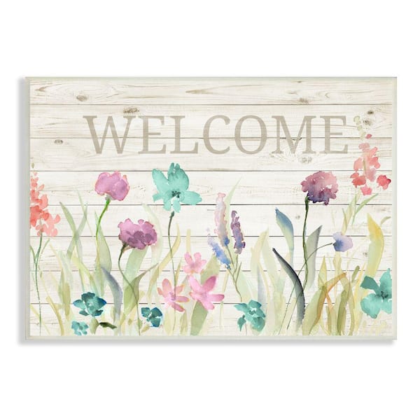 Stupell Industries Welcome Sign Spring Wildflower Meadow Rustic Pattern By Lanie Loreth Unframed Print Nature Wall Art 10 in. x 15 in.