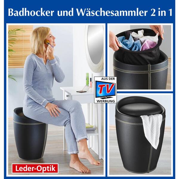 Details about   Wenko Bathroom Stool & Laundry Collector & Detachable Laundry Bag Candy Black 